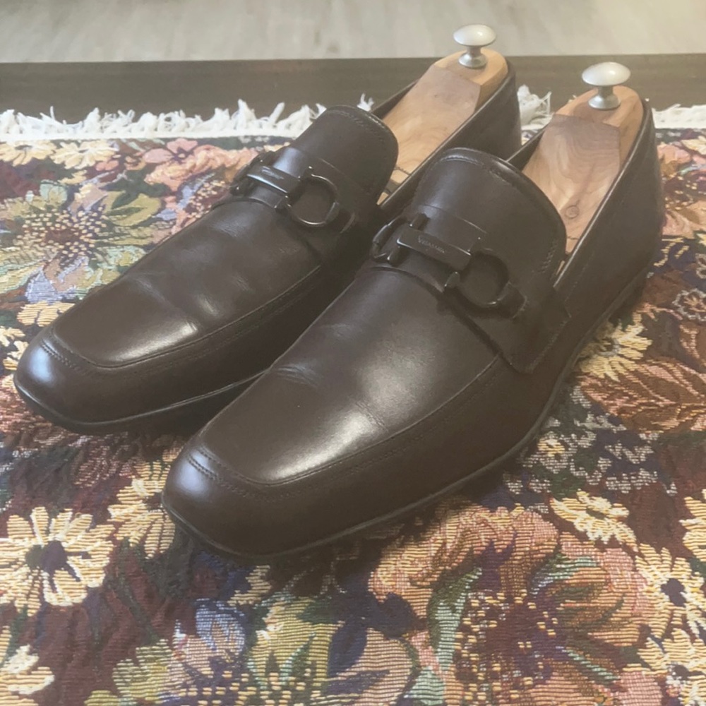 Salvatore Ferragamo Gancini Brown Leather Men’s Dress Loafers Shoe Size 11 D